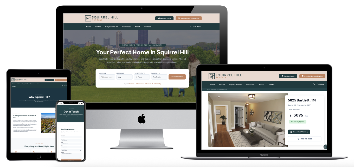 Squirrel Hill Rentals website preview