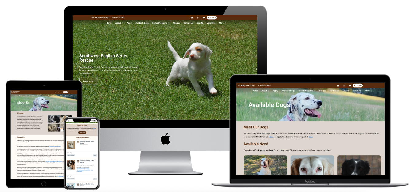 Southwest English Setter Rescue website preview