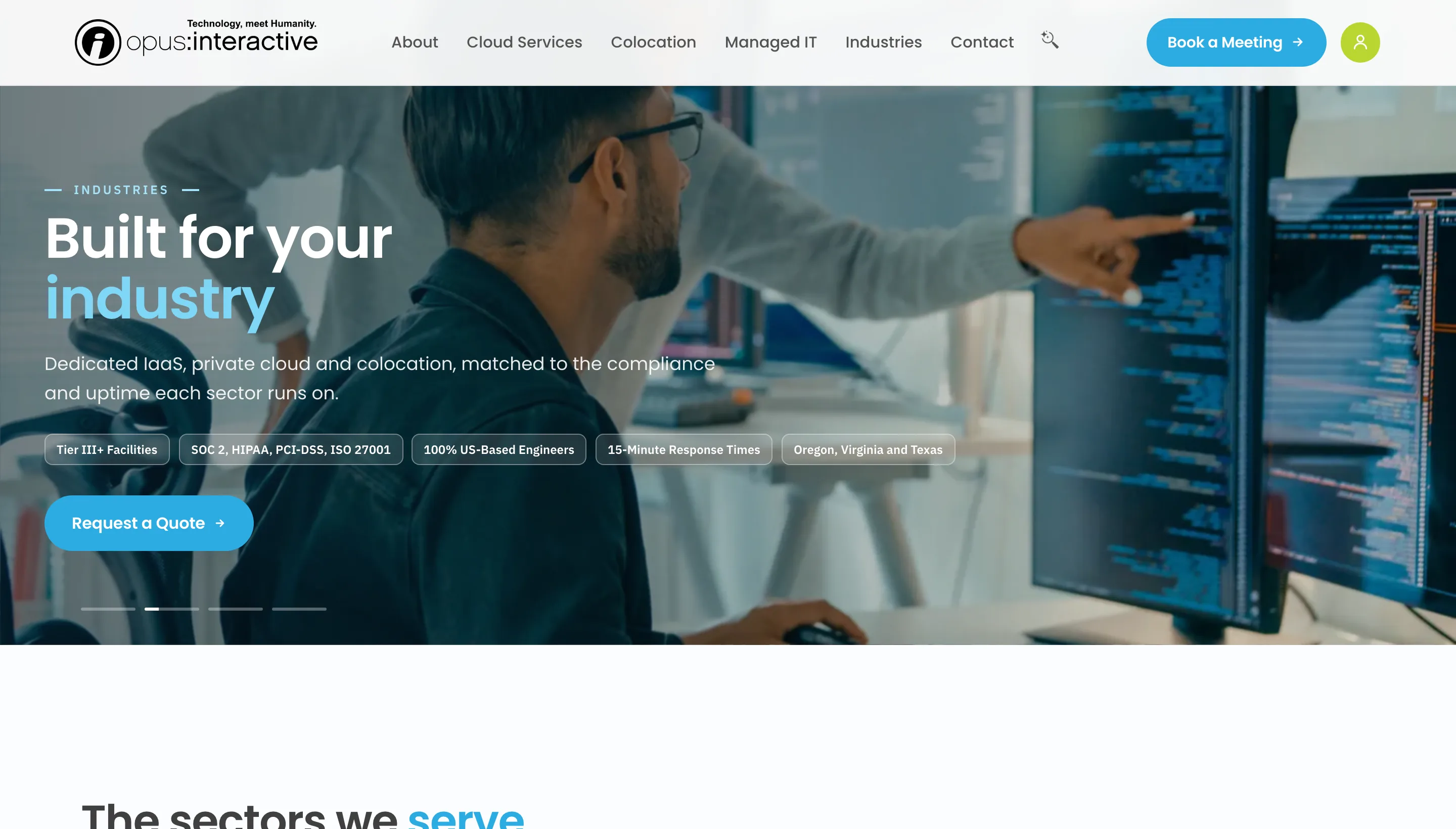 The industries hub page